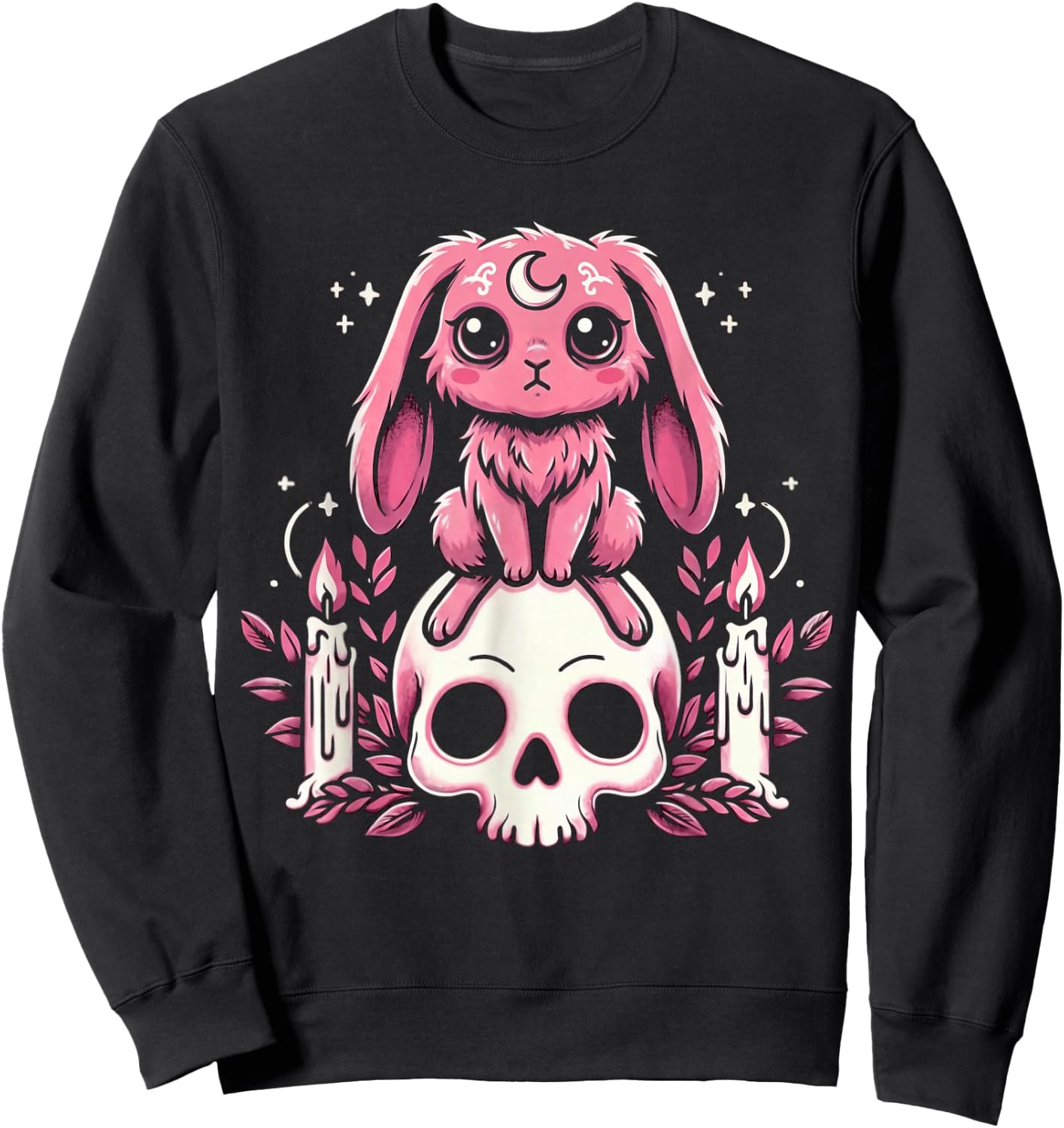 Gothic Hase Bunny Fledermaus auf Schädel Mond Goth Sweatshirt - Sweatshirt | Black