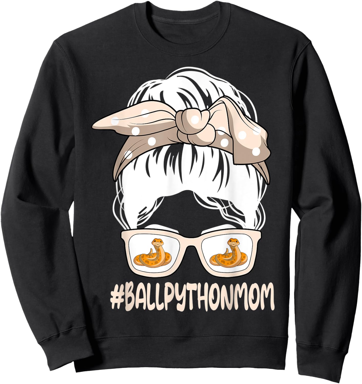 Ball Python Mom Ophiophile Messy Hair Bun Mother's Day Sweatshirt - Sweatshirt | Black