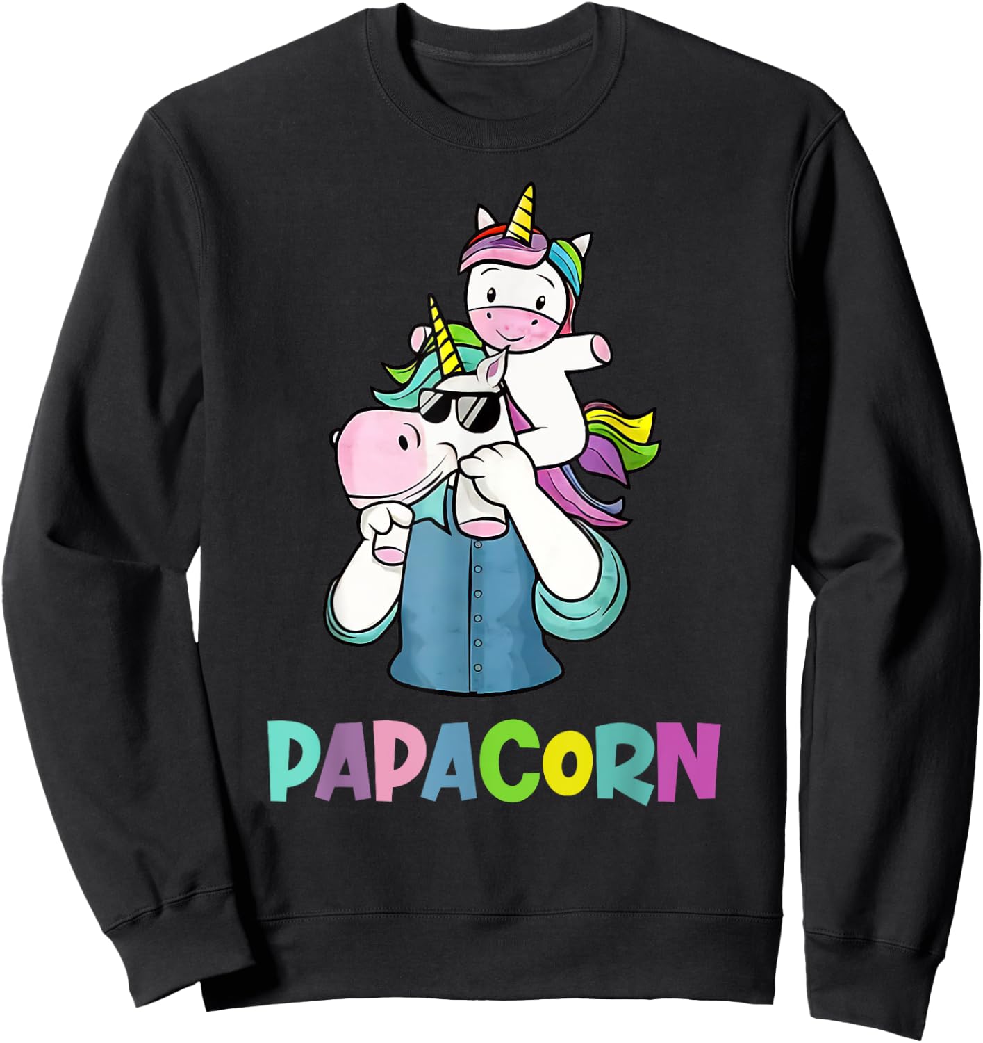 Papacorn Unicorn Father's Day Gift Daddy Sweatshirt - Sweatshirt | Black