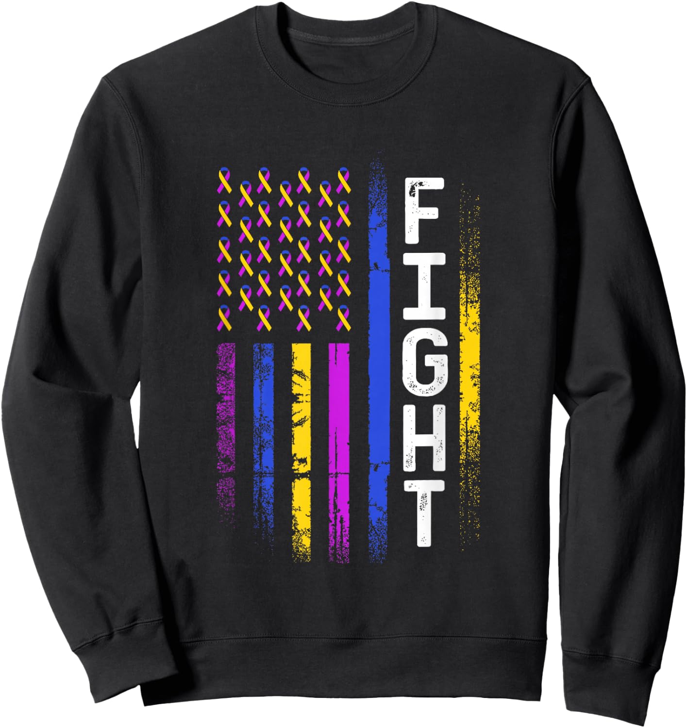 Bladder Cancer Flag Purple Yellow Blue Ribbon Awareness Sweatshirt - Sweatshirt | Black