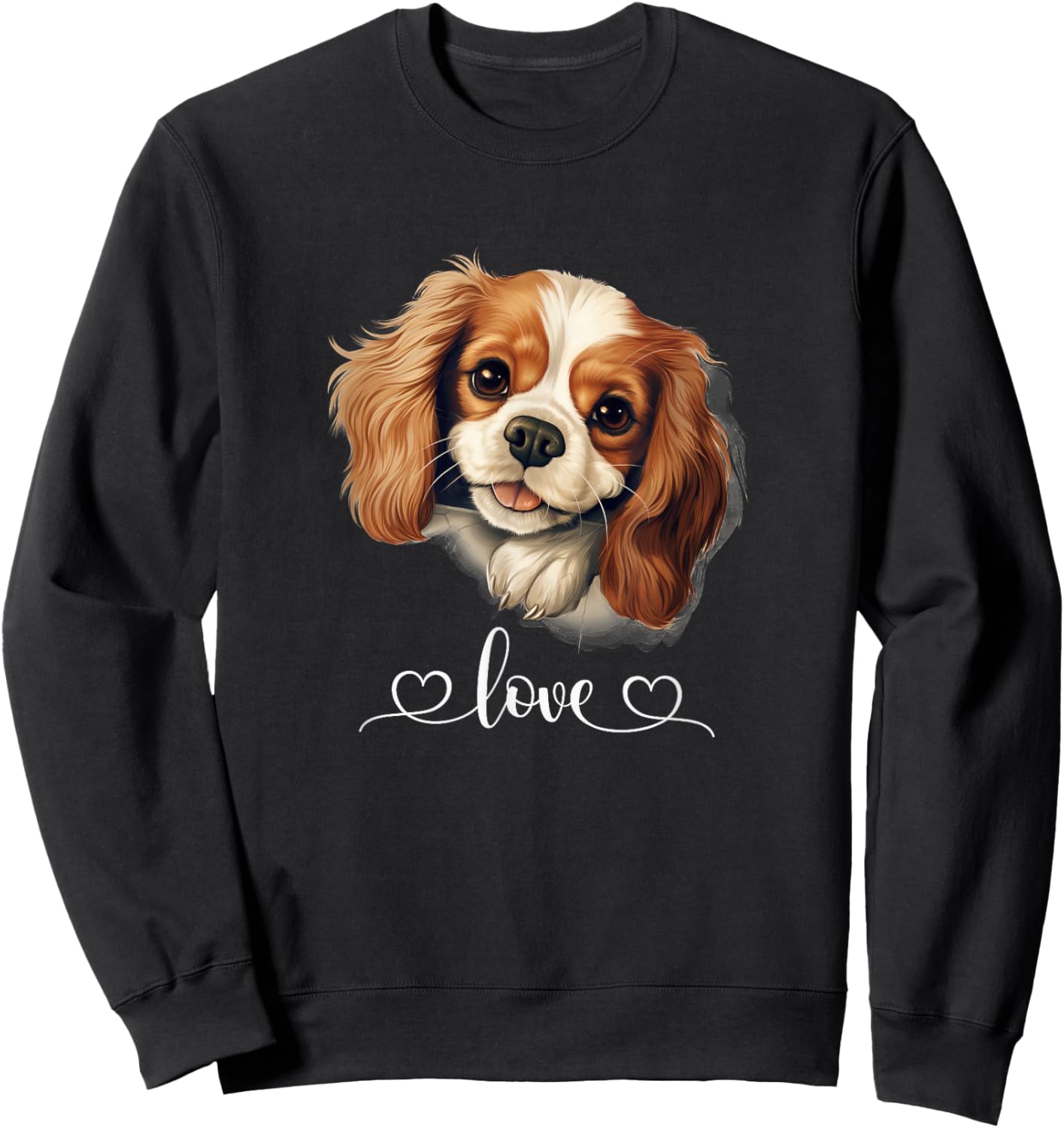 Cute Dog Graphic Puppy Cavalier King Charles Spaniel Dog , Small, Black Sweatshirt - Sweatshirt | Black