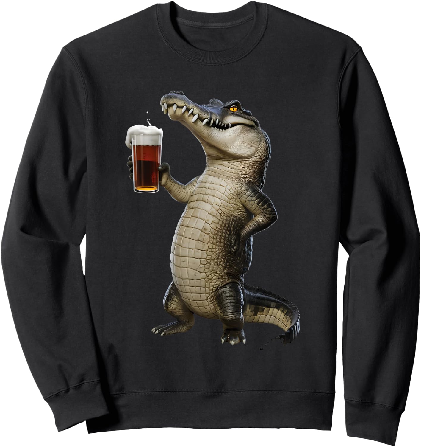 Crocodile Boire Bière Réaliste Sweatshirt - Sweatshirt | Black