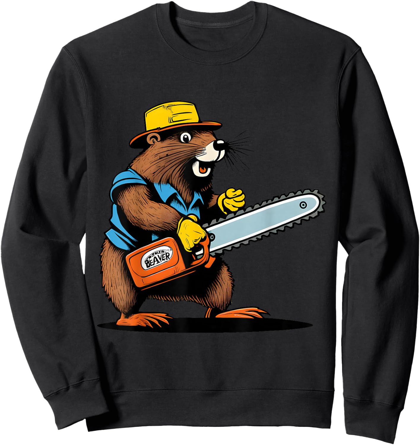 Lumber Jack Beaver with Chainsaw - Retro Comic Art Funny Sweatshirt - Sweatshirt | Black