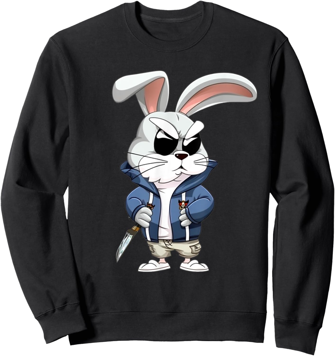 Thug Bunny Holding Knife Funny Bunny Rabbit Lovers Design Sweatshirt - Sweatshirt | Black