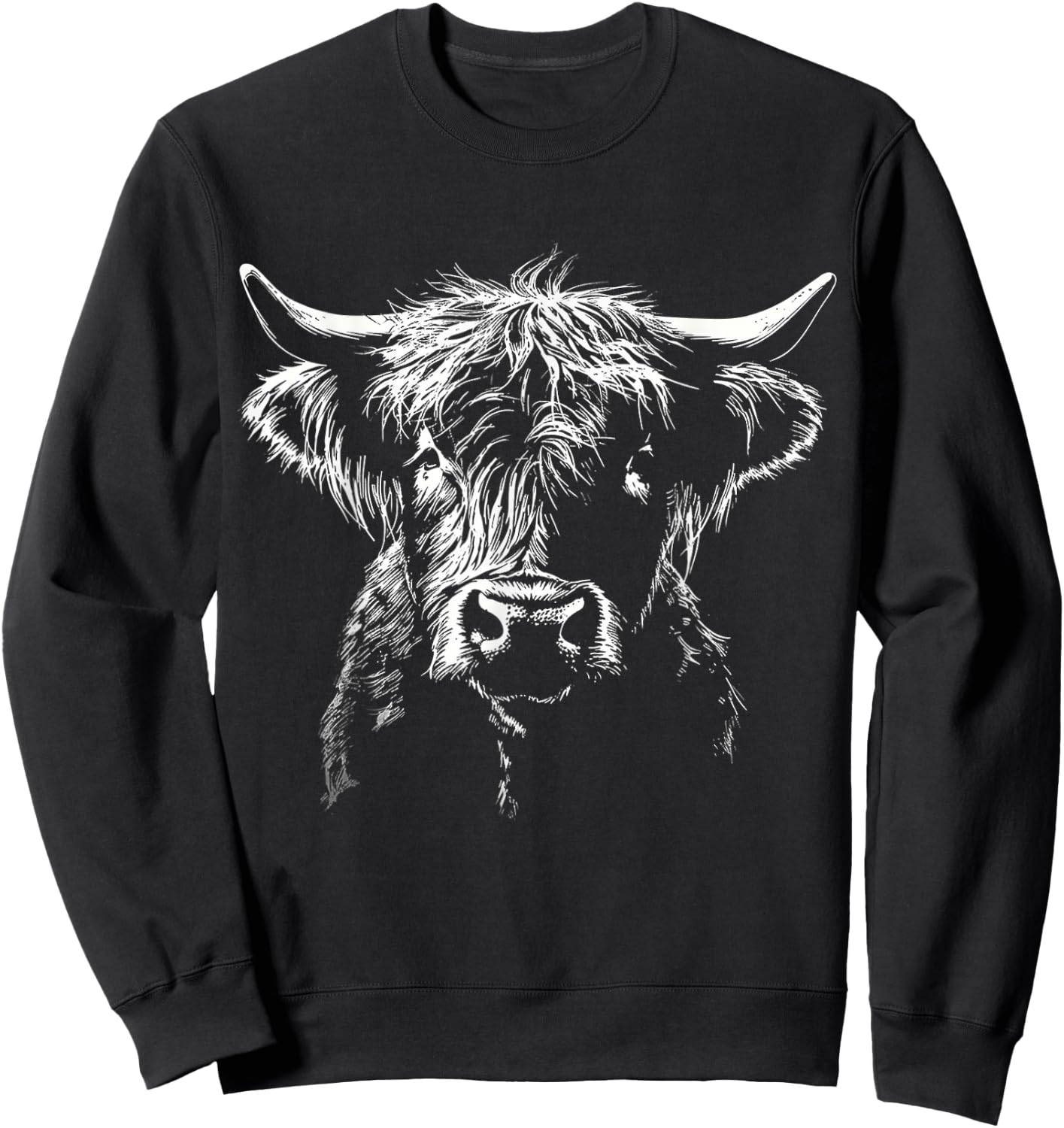Highland Cow Art Animal Portrait Farm Graphic Highland Cow Sweatshirt - Sweatshirt | Black