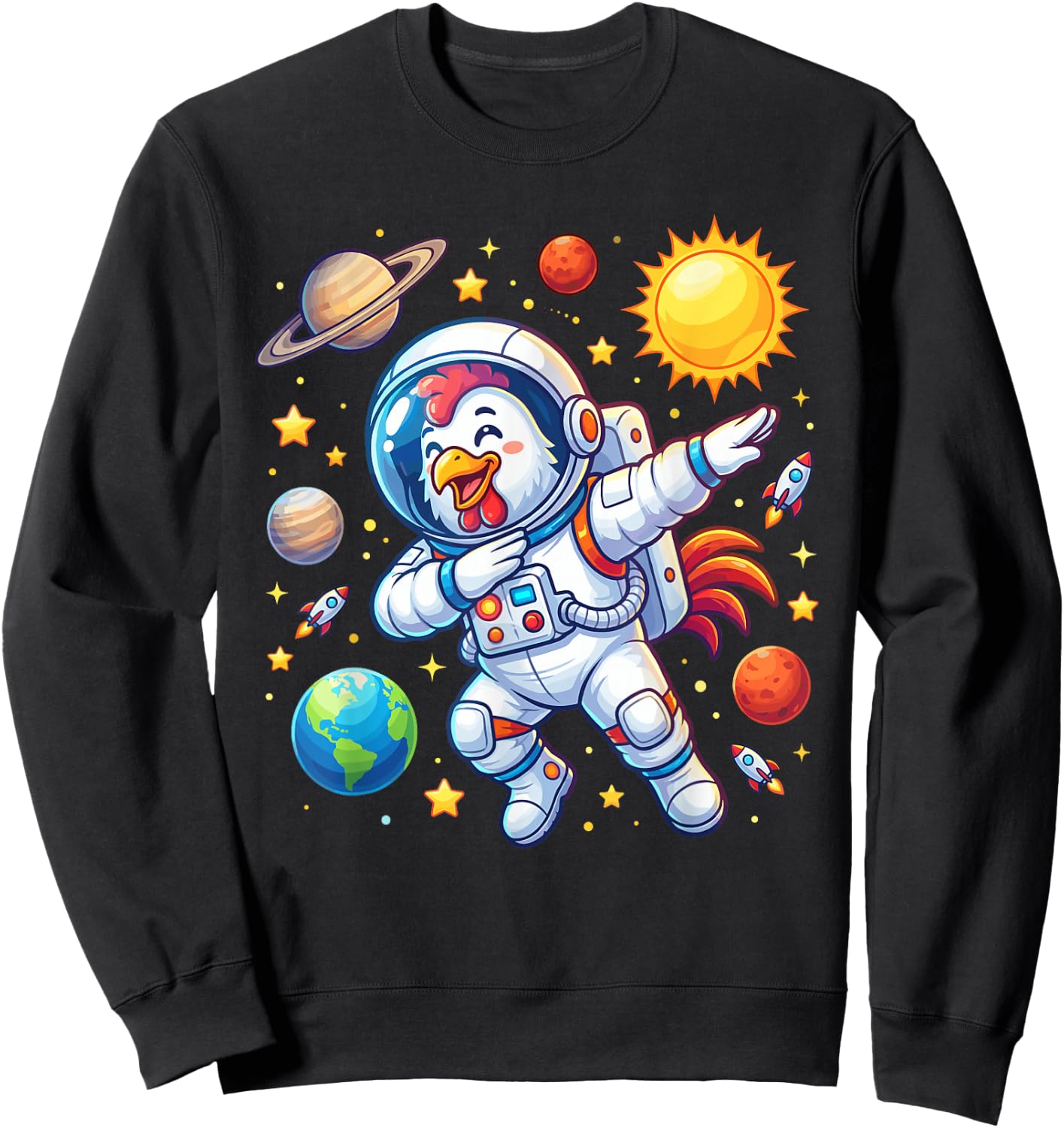 Chicken Astronaut Dabbing Funny Space Animal for Kids Sweatshirt - Sweatshirt | Black