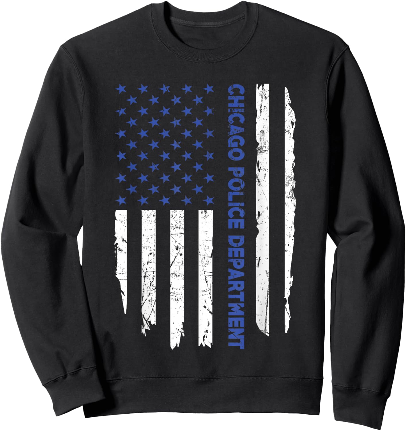 Chicago Police Officer American Flag Thin Blue Line Women Men Sweatshirt - Sweatshirt | Black