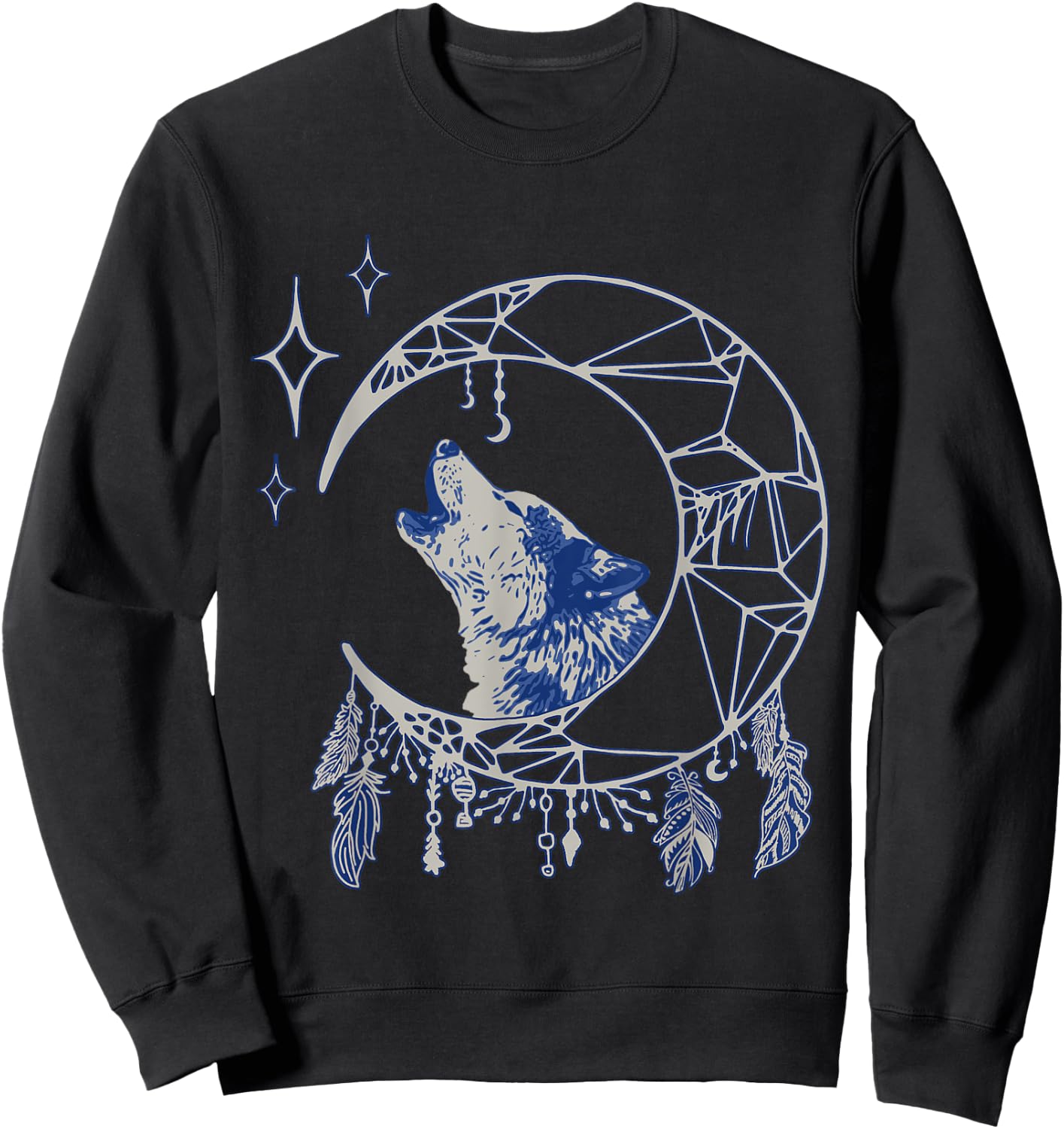 Wolf Moon Howling Wolf Indian Feathers Stars Dream Catcher Sweatshirt - Sweatshirt | Black