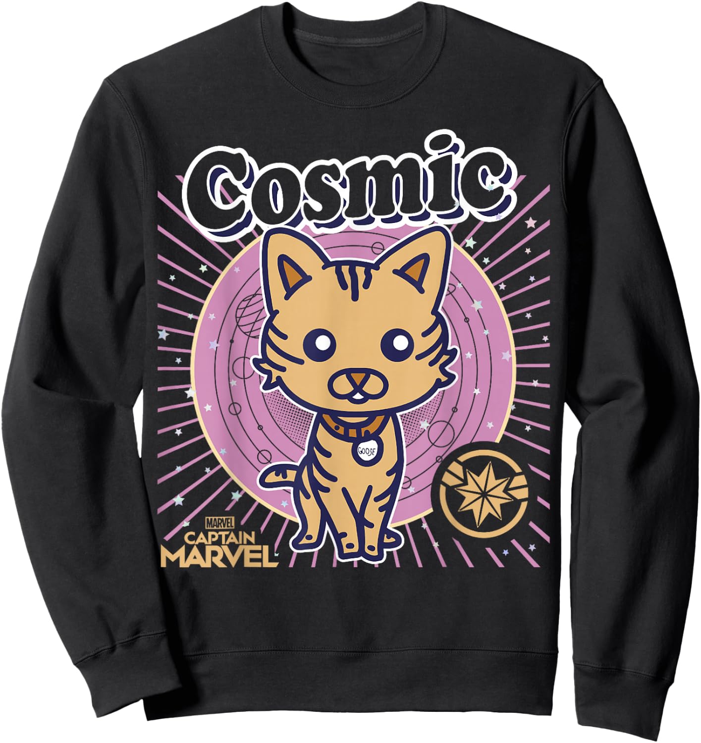Marvel Captain Marvel Cartoon Goose Cosmic Line Art Sweatshirt - Sweatshirt | Black