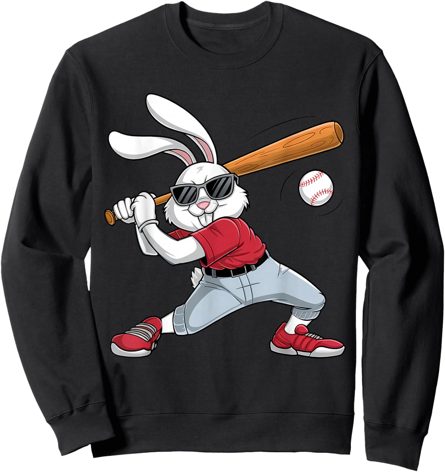 Easter Day Rabbit Playing Baseball Boys Kids Bunny Sweatshirt - Sweatshirt | Black