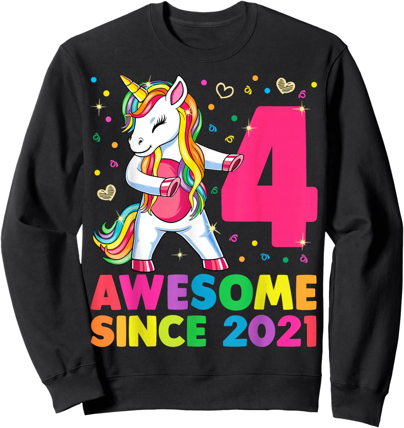 4 Years Old Unicorn Flossing 4th Birthday Girl Unicorn Party Sweatshirt - Sweatshirt | Black