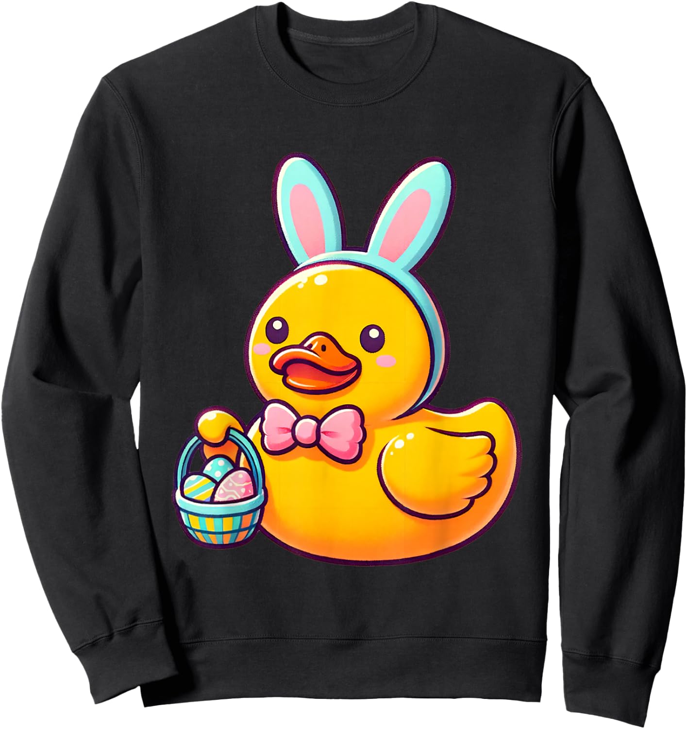Easter Rubber Duck Bunny Ears Eggs Basket Sweatshirt - Sweatshirt | Black