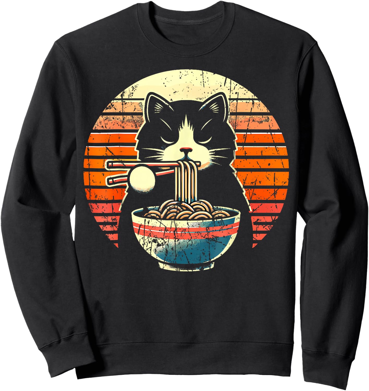 Cat Ramen Noodle Japanese Anime Kawaii Cat Sweatshirt - Sweatshirt | Black