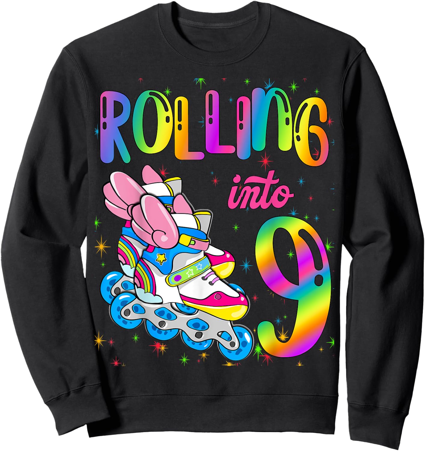 Rolling Into 9 years Let's Roll I'm Turning 9 Roller Skate Sweatshirt - Sweatshirt | Black