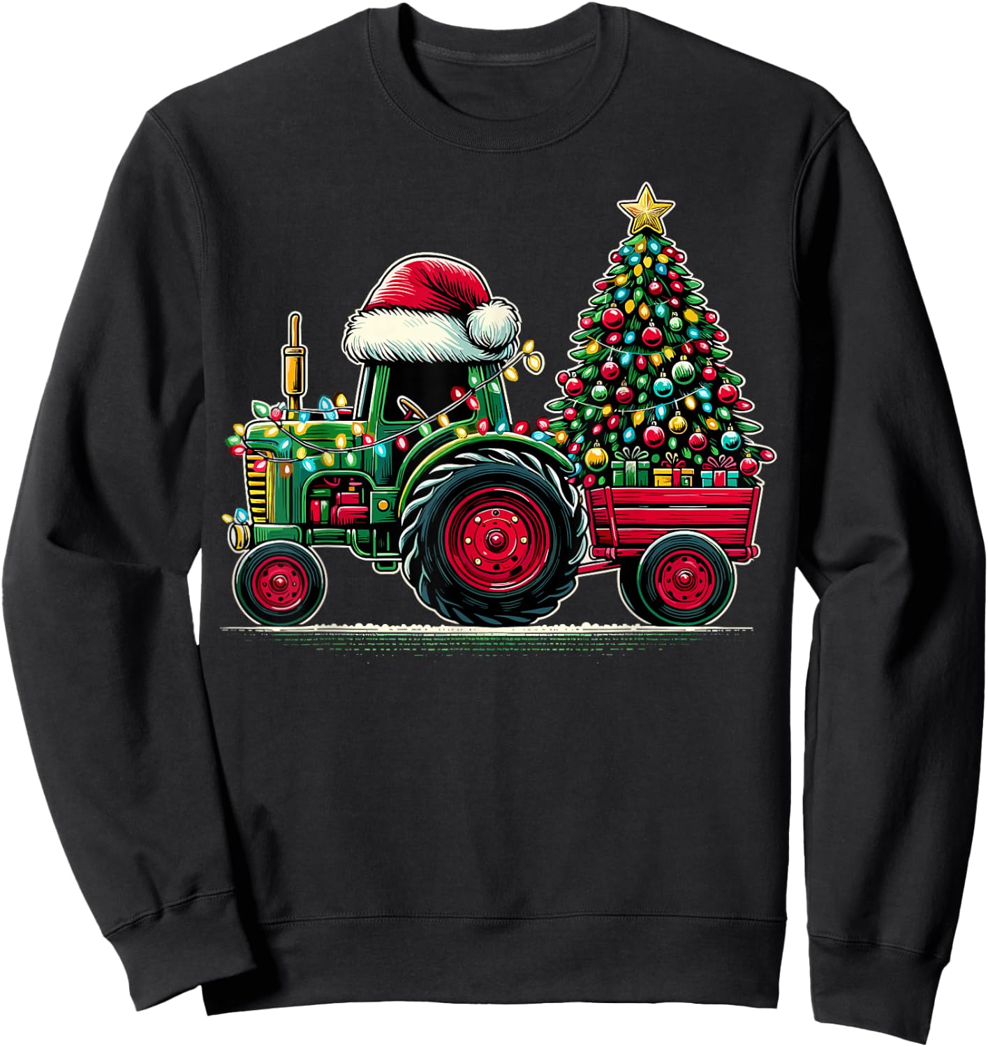 Christmas Tractor Santa Xmas Farm Truck Sweatshirt - Sweatshirt | Black
