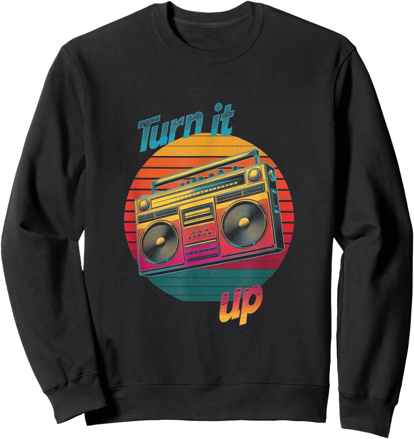 Retro Boombox Turn It Up Design Sweatshirt - Sweatshirt | Black