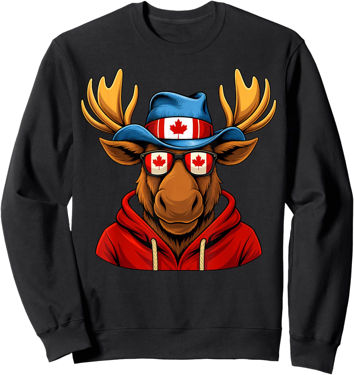 Canada Day Canadian Flag Maple Leaf Moose Sunglasses Kids Sweatshirt - Sweatshirt | Black