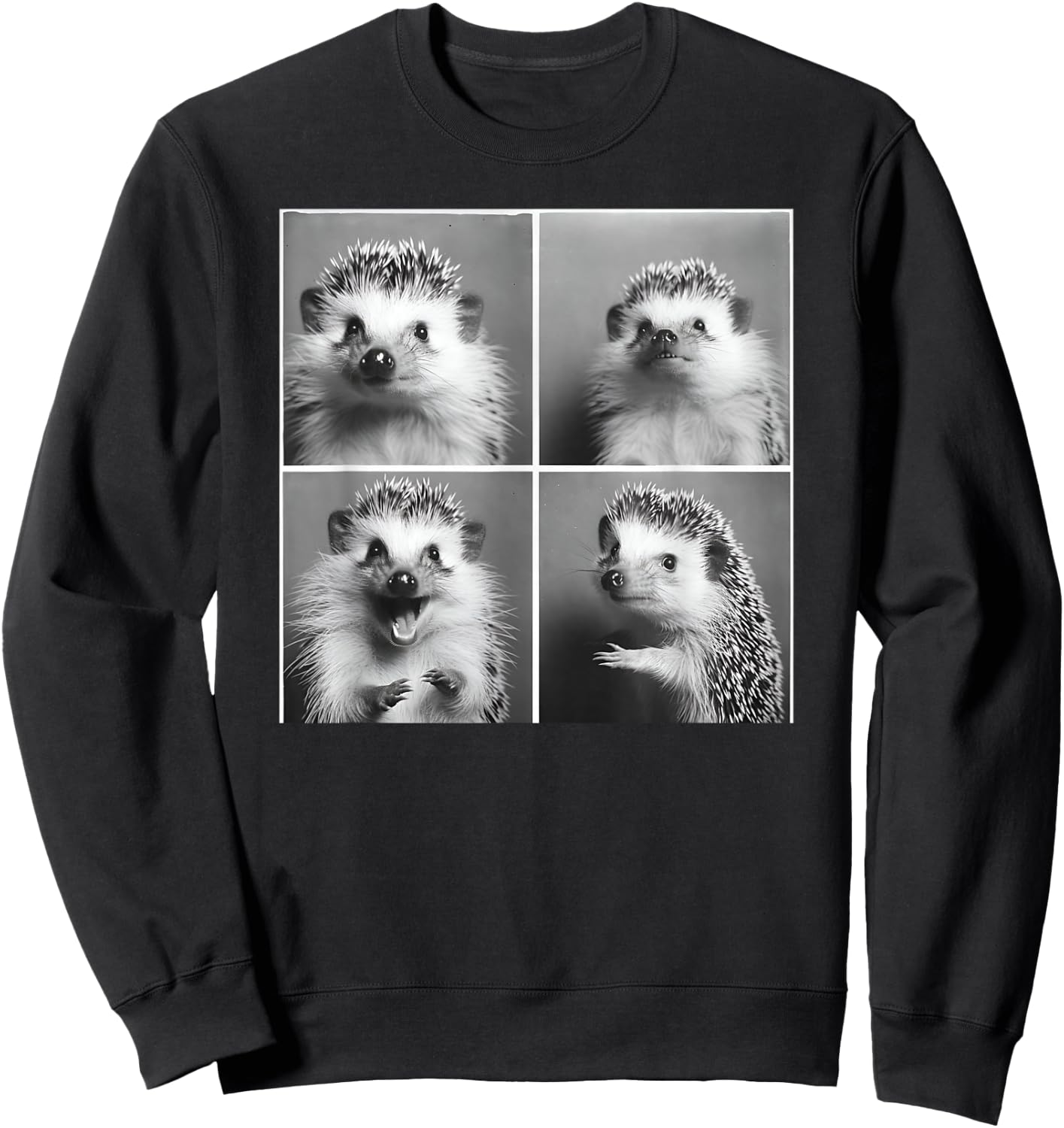 Cute Hedgehog Wildlife Photography -Adults Kids - Black - Small - Short Sleeve - Modern - Cartoon Animal - Hedgie Photo Funny Animal Sweatshirt - Sweatshirt | Black