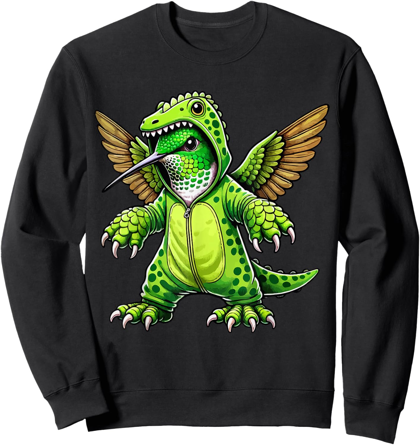 Hummingbird Wearing Dinosaur Costume Halloween Cosplay Sweatshirt - Sweatshirt | Black
