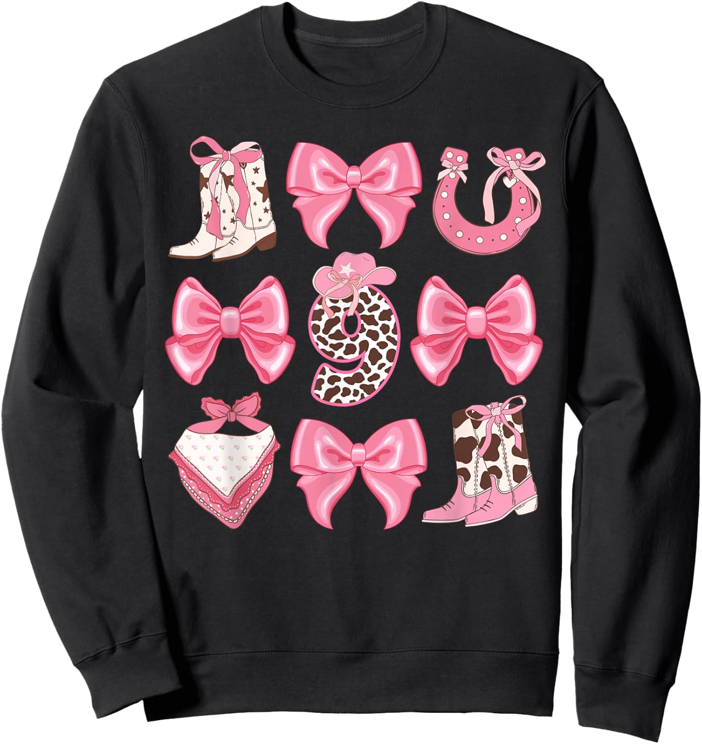 9th Birthday Cowgirl Nine Year Old Cow Girl Birthday Party Sweatshirt - Sweatshirt | Black