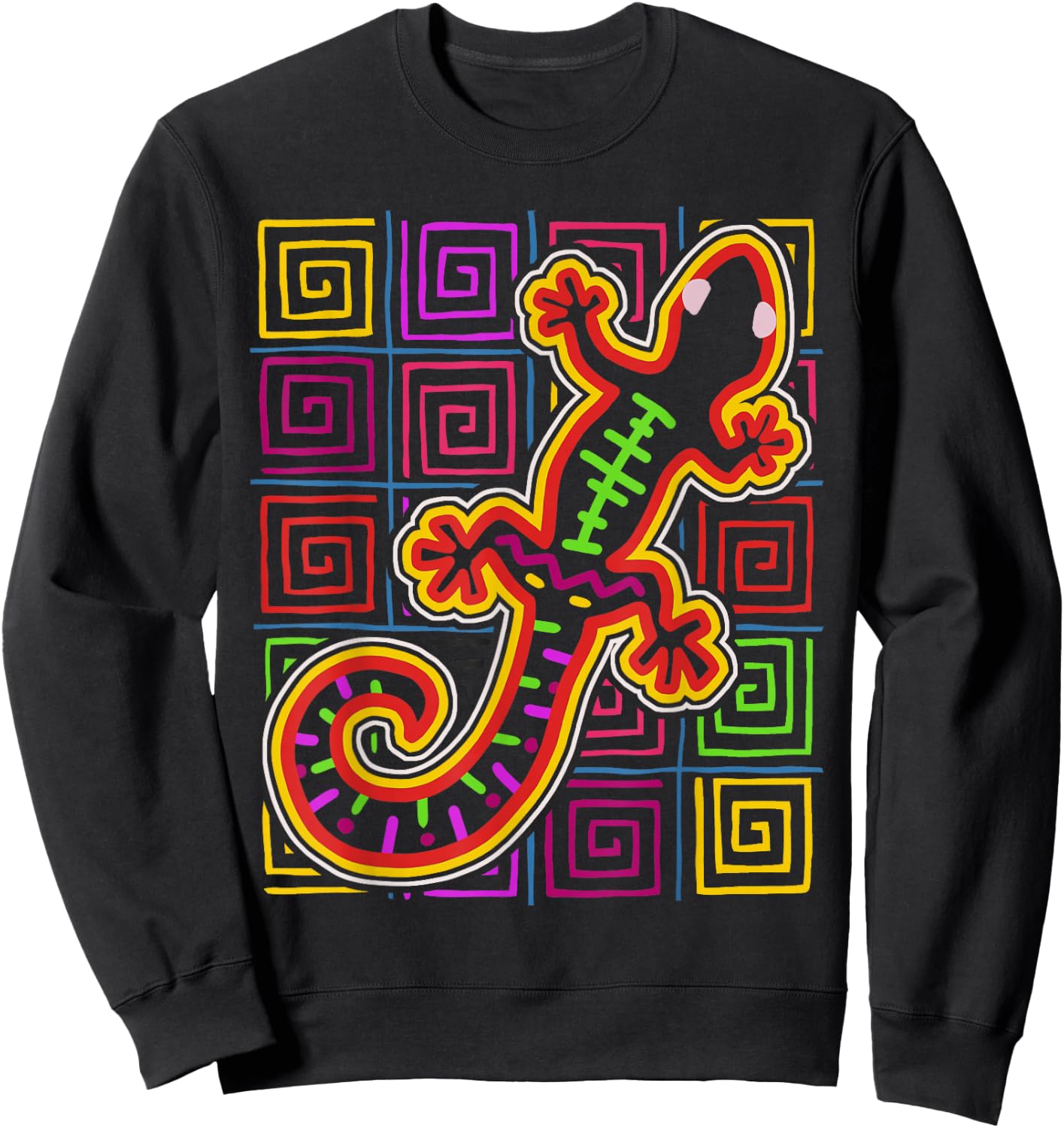Gecko Lizard Mola Art by Panama Kuna Tribe Sweatshirt - Sweatshirt | Black