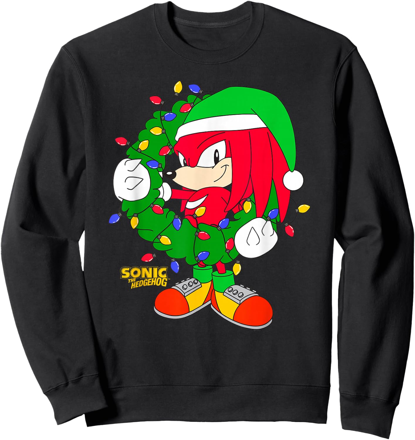 Sonic The Hedgehog Christmas Knuckle Wreath Big Chest Logo Sweatshirt - Sweatshirt | Black