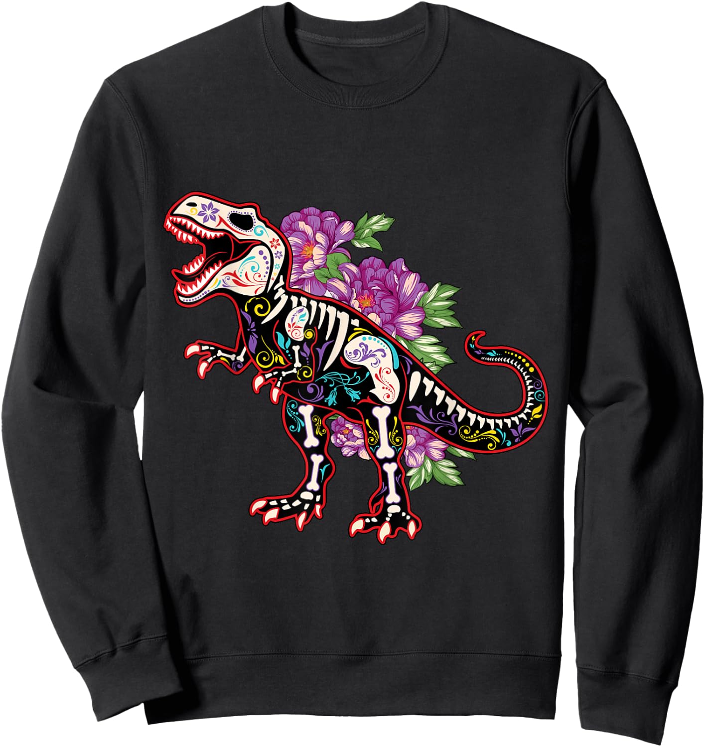Skeleton Dinosaur Souls Day Of Dead Dia De Los Muertos Sweatshirt - Sweatshirt | Black