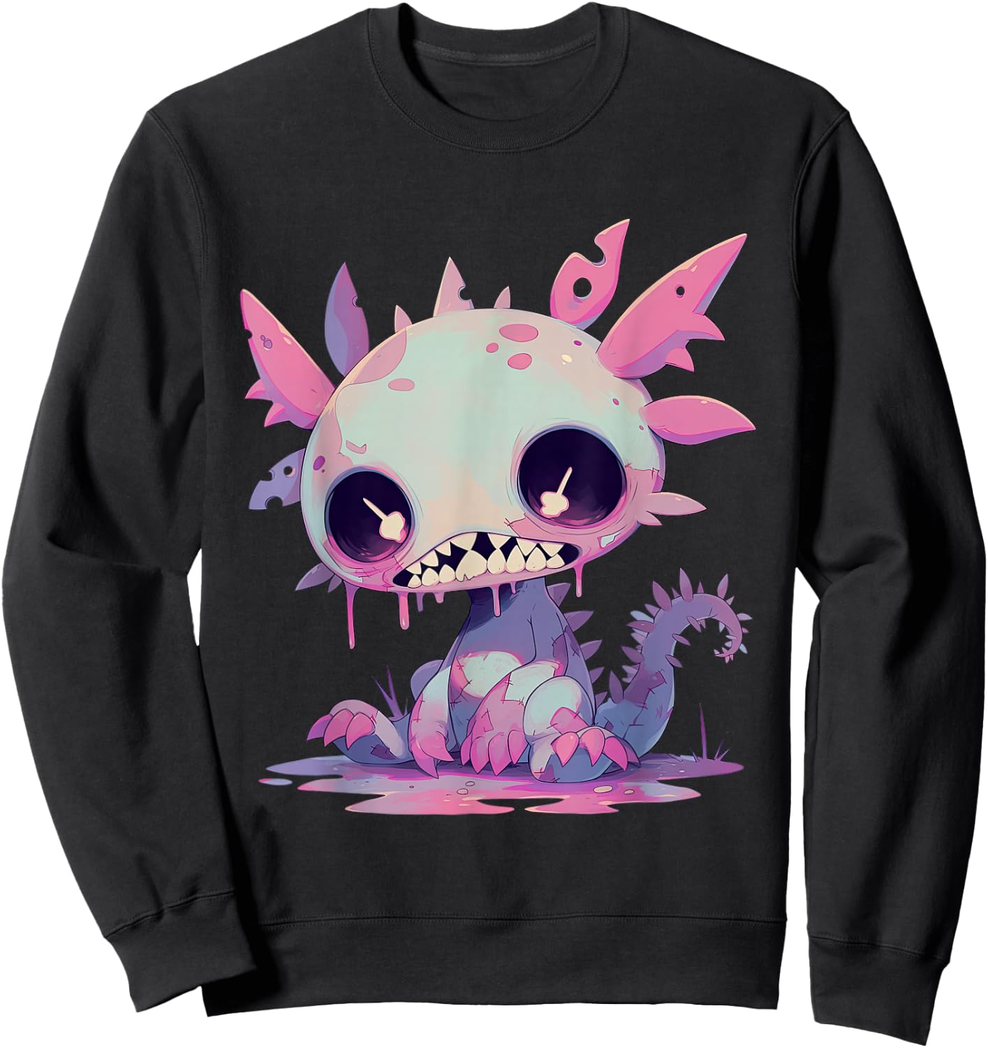Kawaii Pastel Goth Creepy Cute Zombie Axolotl Sweatshirt - Sweatshirt | Black