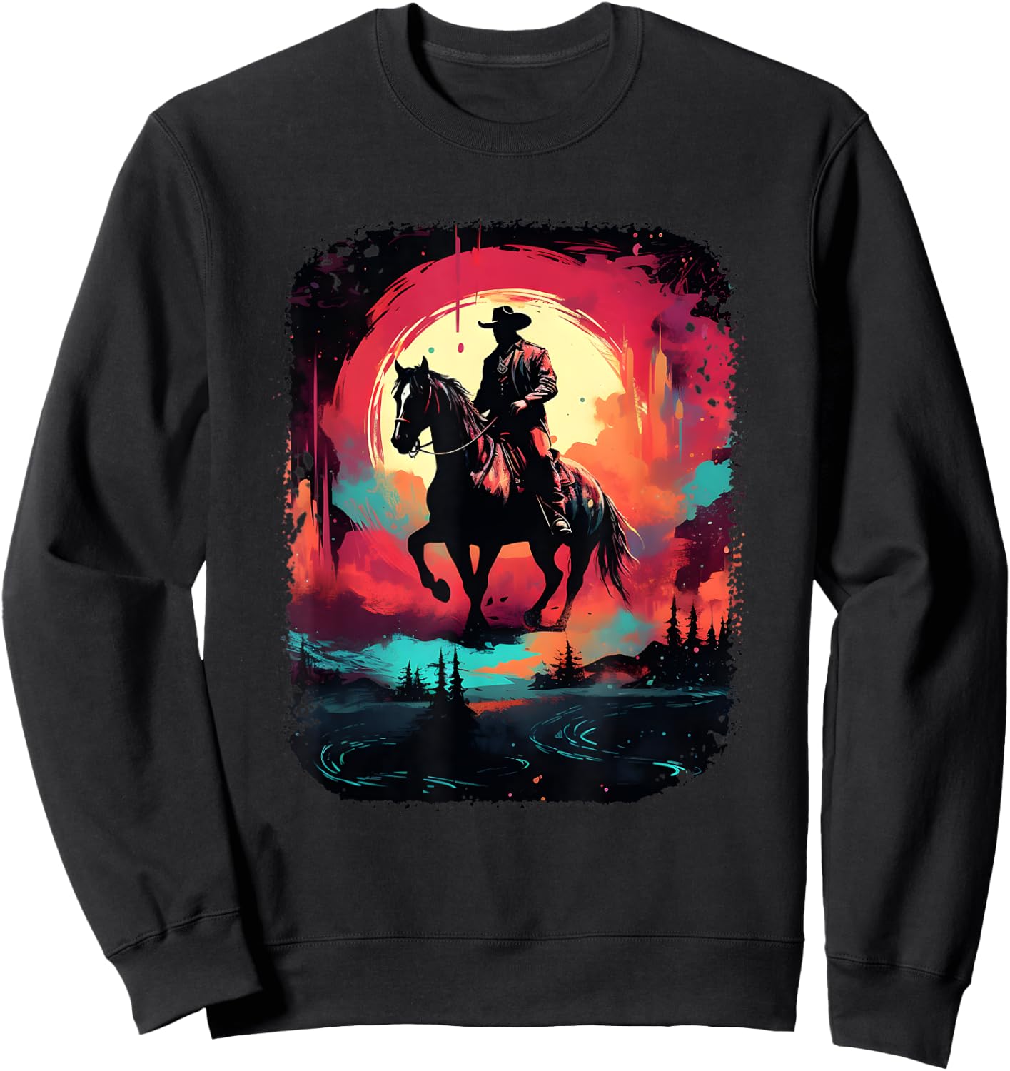 Colorful Retro Horse Lover Riding Western Cowboy Rodeo Sweatshirt - Sweatshirt | Black