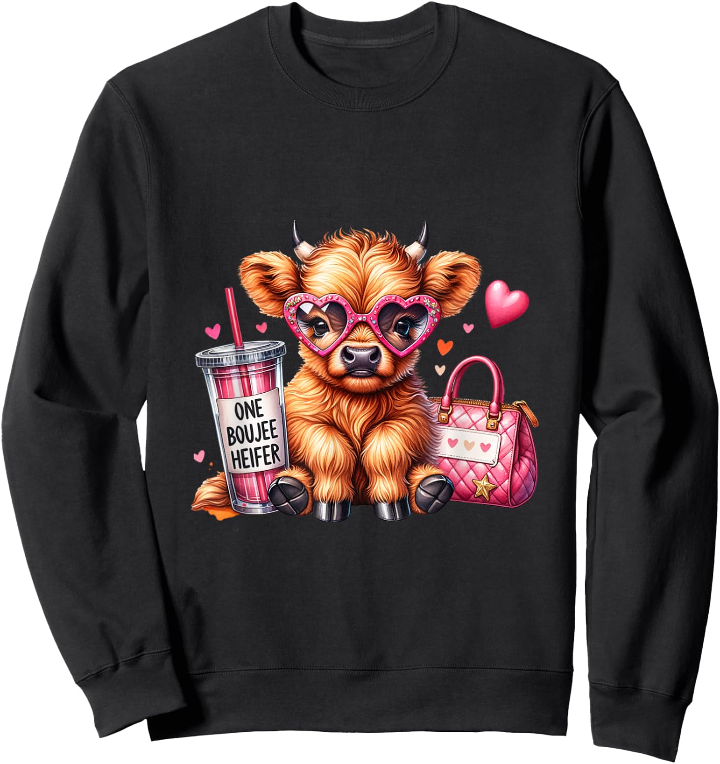 One Boujee Heifer Highland Cow Sweatshirt - Sweatshirt | Black