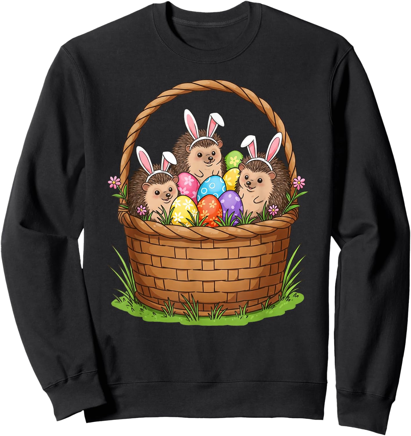 Hedgehog Bunny Easter Basket Egg Easter Day Kids Sweatshirt - Sweatshirt | Black