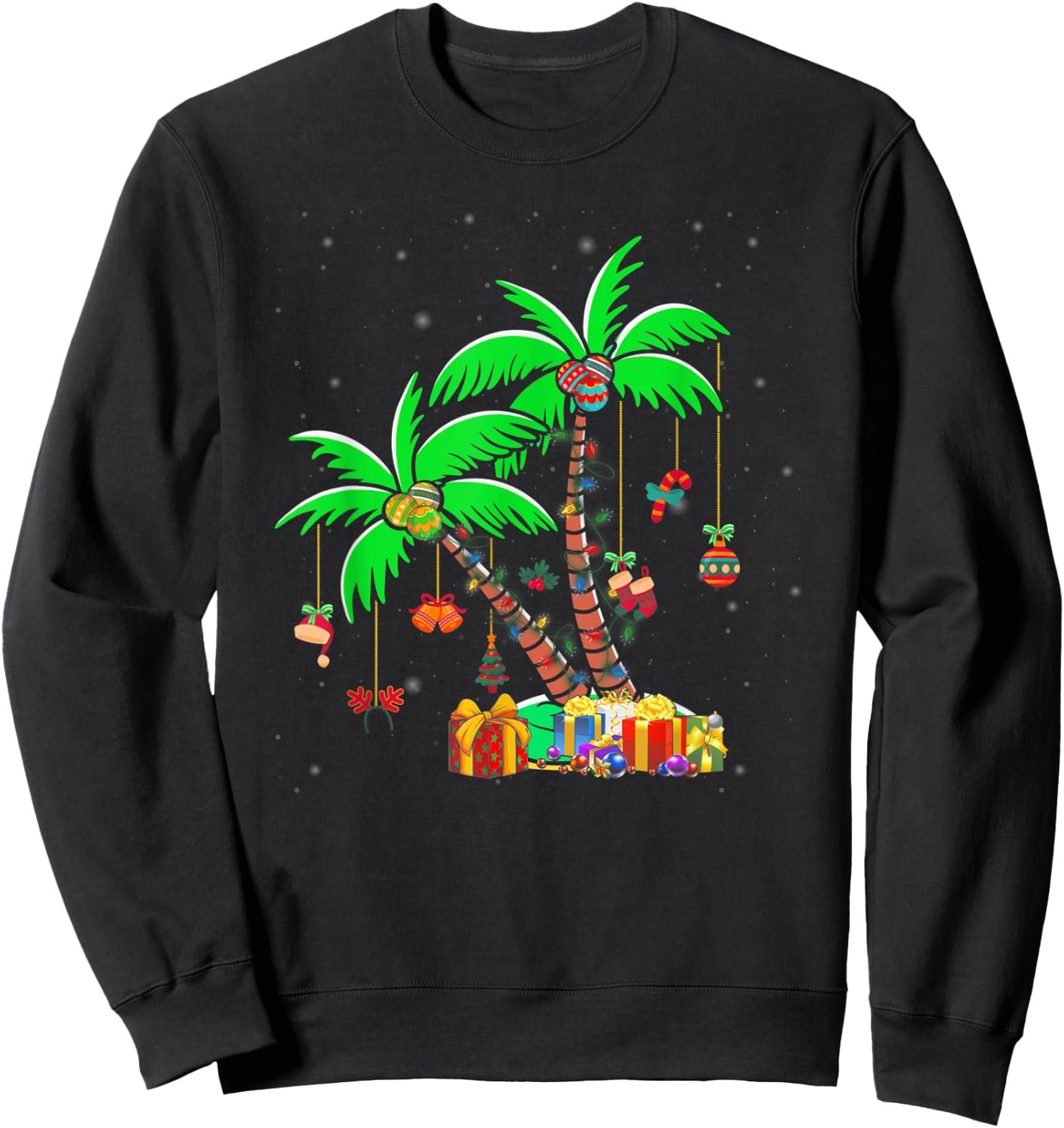 Christmas Palm Tree Tropical Xmas Coconut Lights Sweatshirt - Sweatshirt | Black