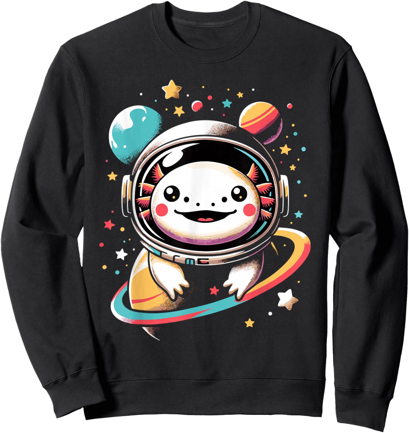 Cute Space Axolotl Kawaii Anime Space Sweatshirt - Sweatshirt | Black