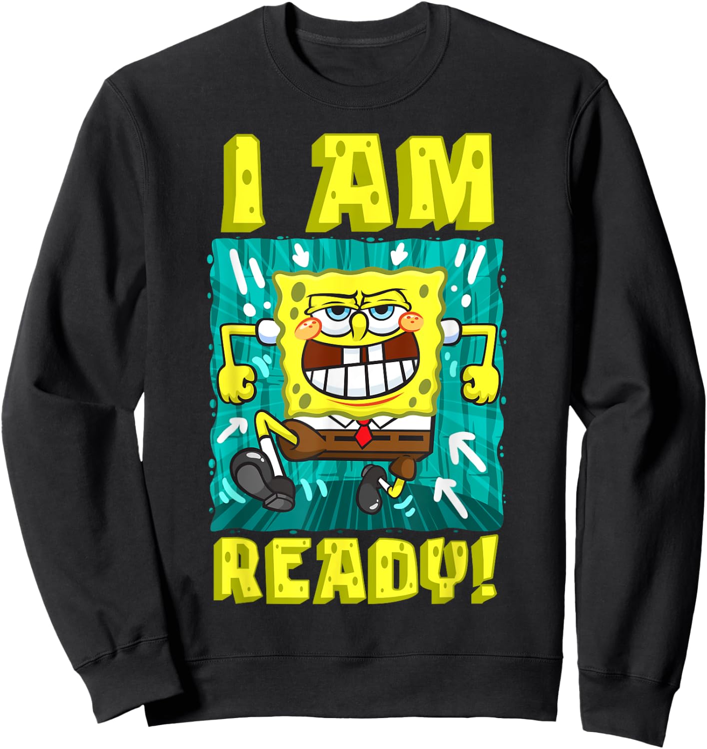 Mademark x SpongeBob SquarePants - SpongeBob I Am Ready Funny SpongeBob Running and Ready Sweatshirt - Sweatshirt | Black