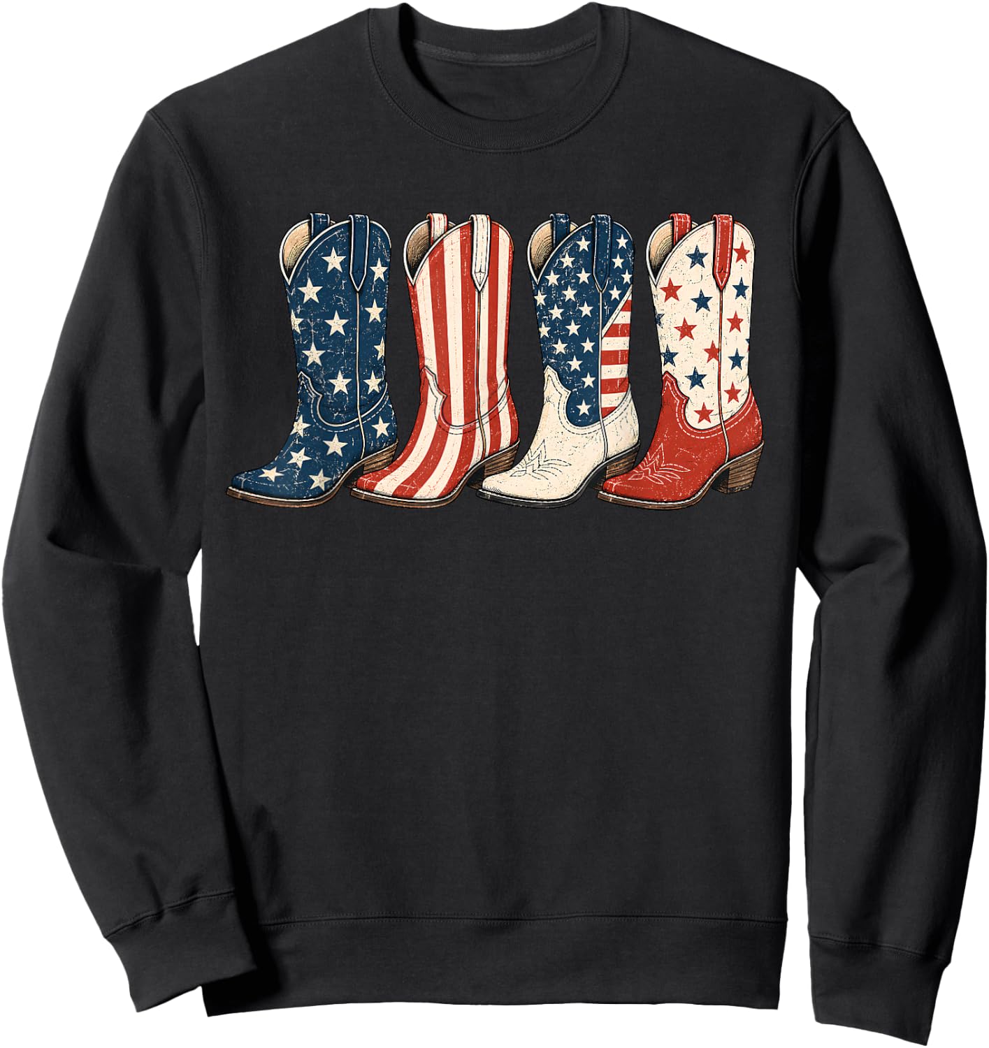 4th of July Patriotic Cowboy Boots Western Cowgirl American Sweatshirt - Sweatshirt | Black