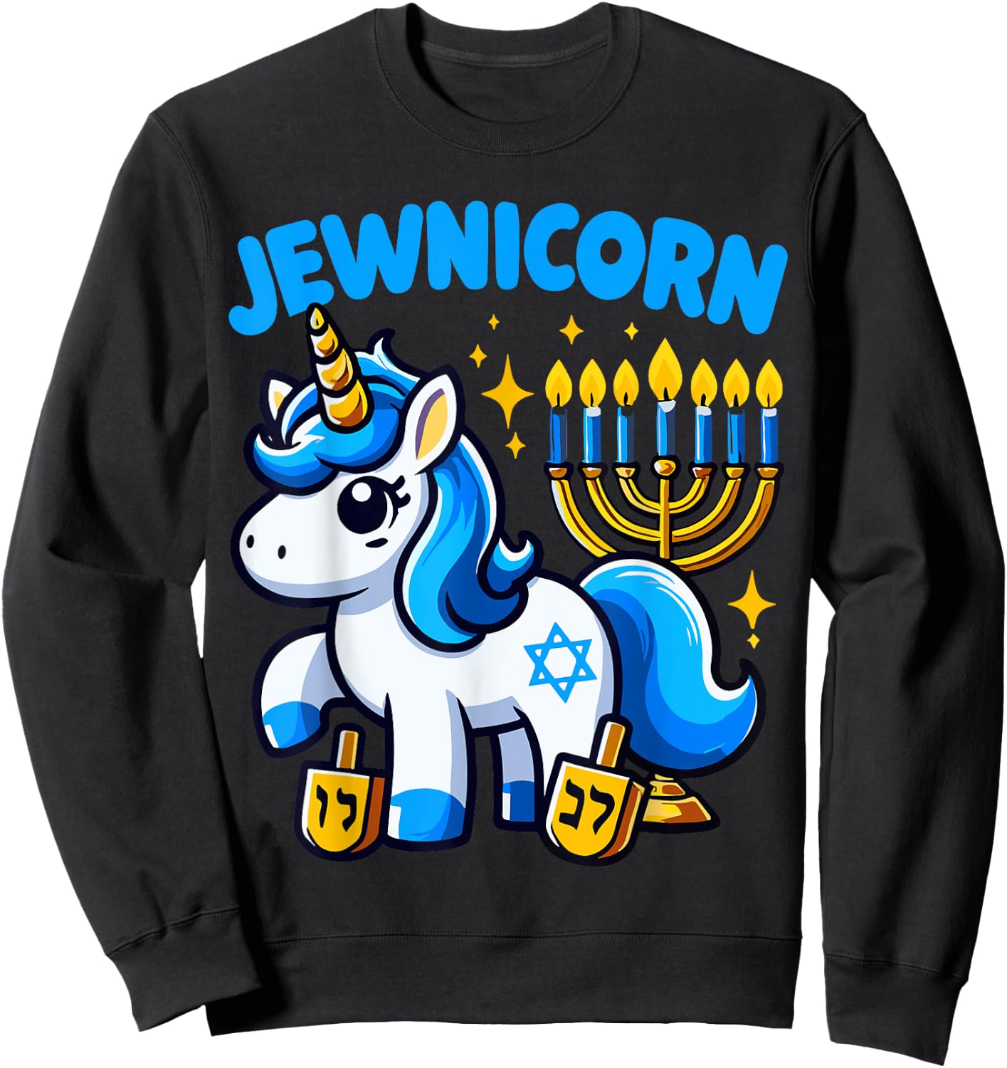 Jewnicorn Jew Unicorn Cute Hanukkah Pajamas Chanukah Girl Sweatshirt - Sweatshirt | Black