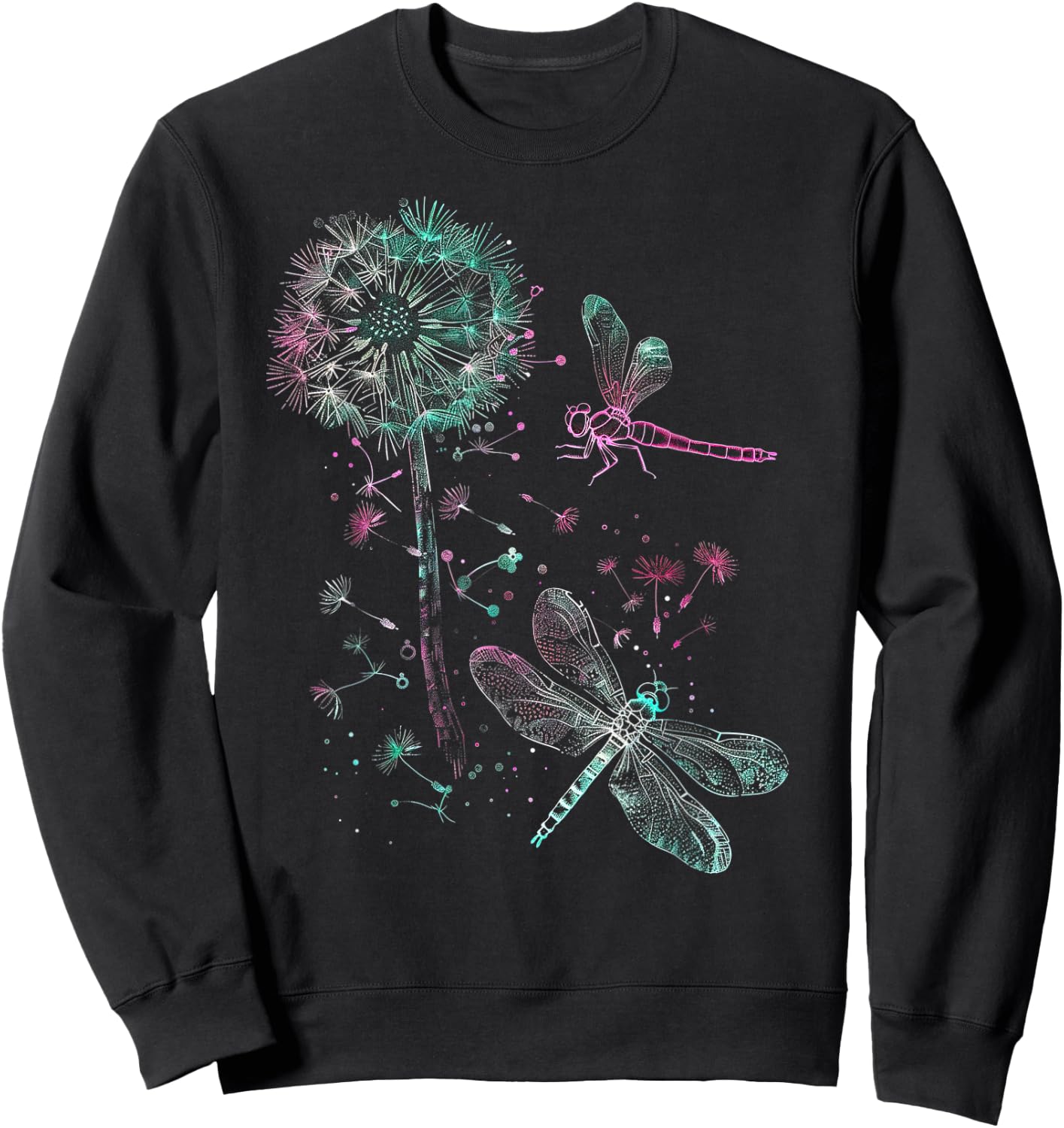 Dandelion Puff Ball with Dragonfly Sweatshirt - Sweatshirt | Black