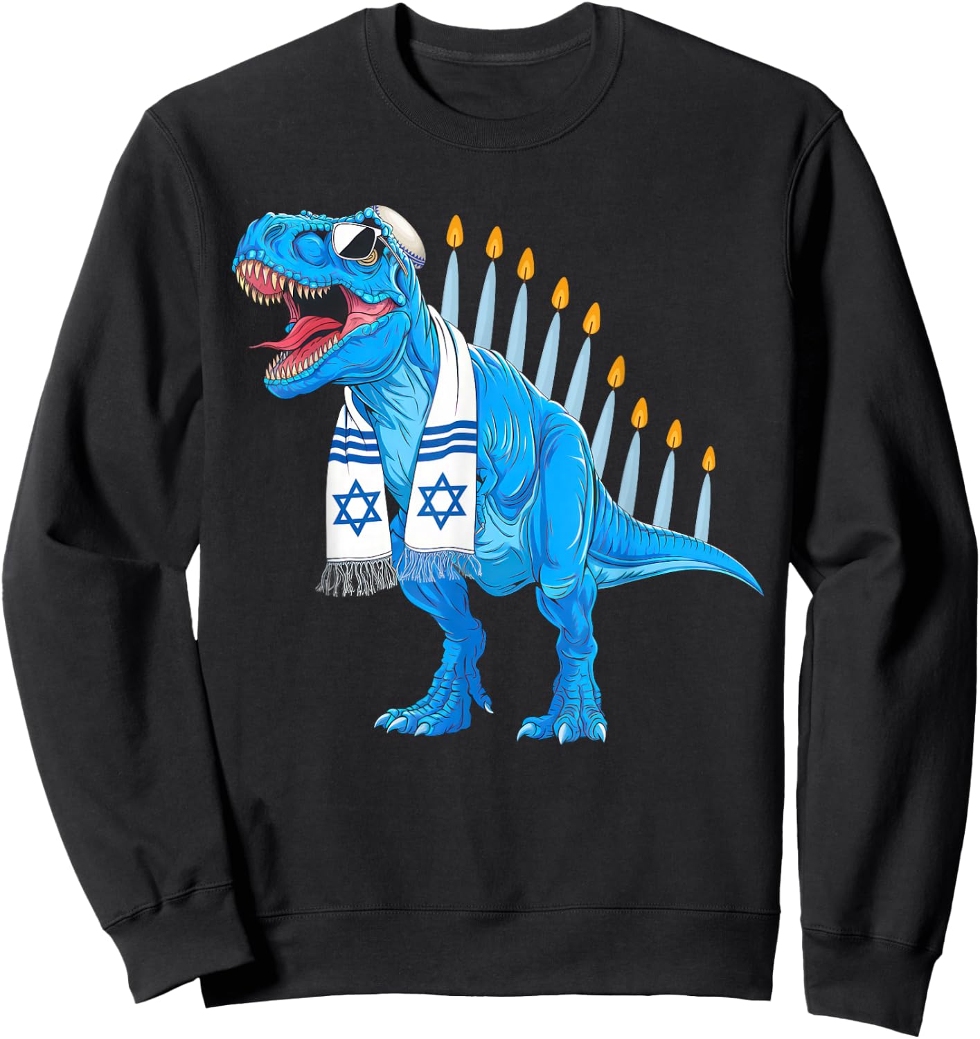 Menorasaurus Rex Shirt Menorahsaurus Hannukah Dinosaur Sweatshirt - Sweatshirt | Black