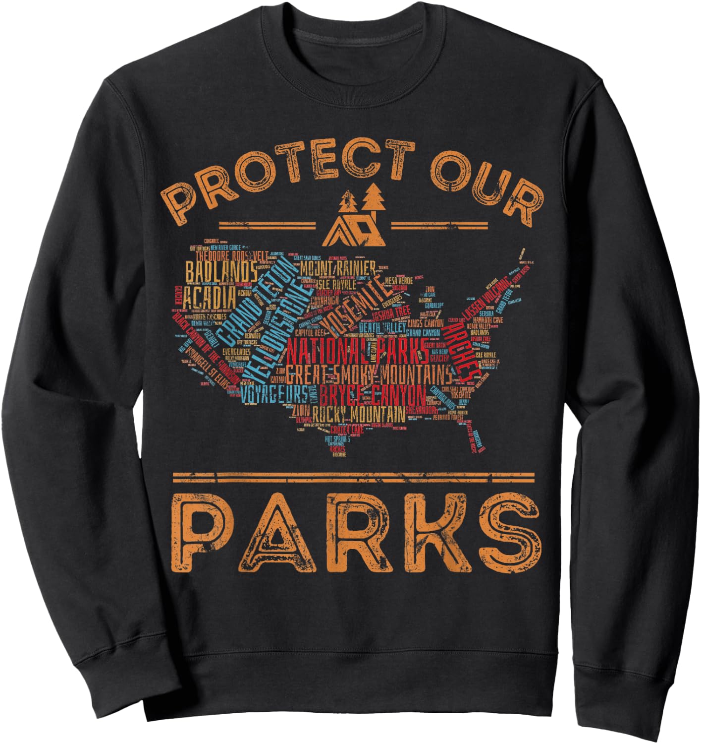 Protect Our Parks National Park Map Hiking USA Sweatshirt - Sweatshirt | Black