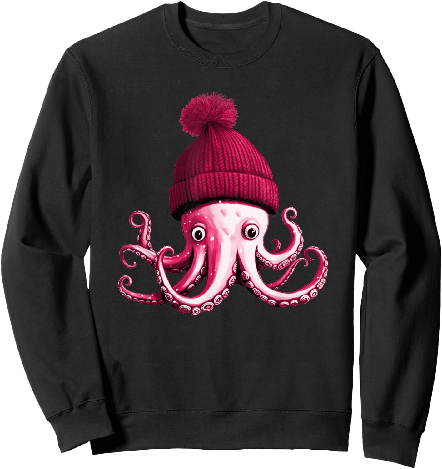 Cephalopod Octopus Lover Chilling in Red Cap Novelty Clothing Sweatshirt - Sweatshirt | Black