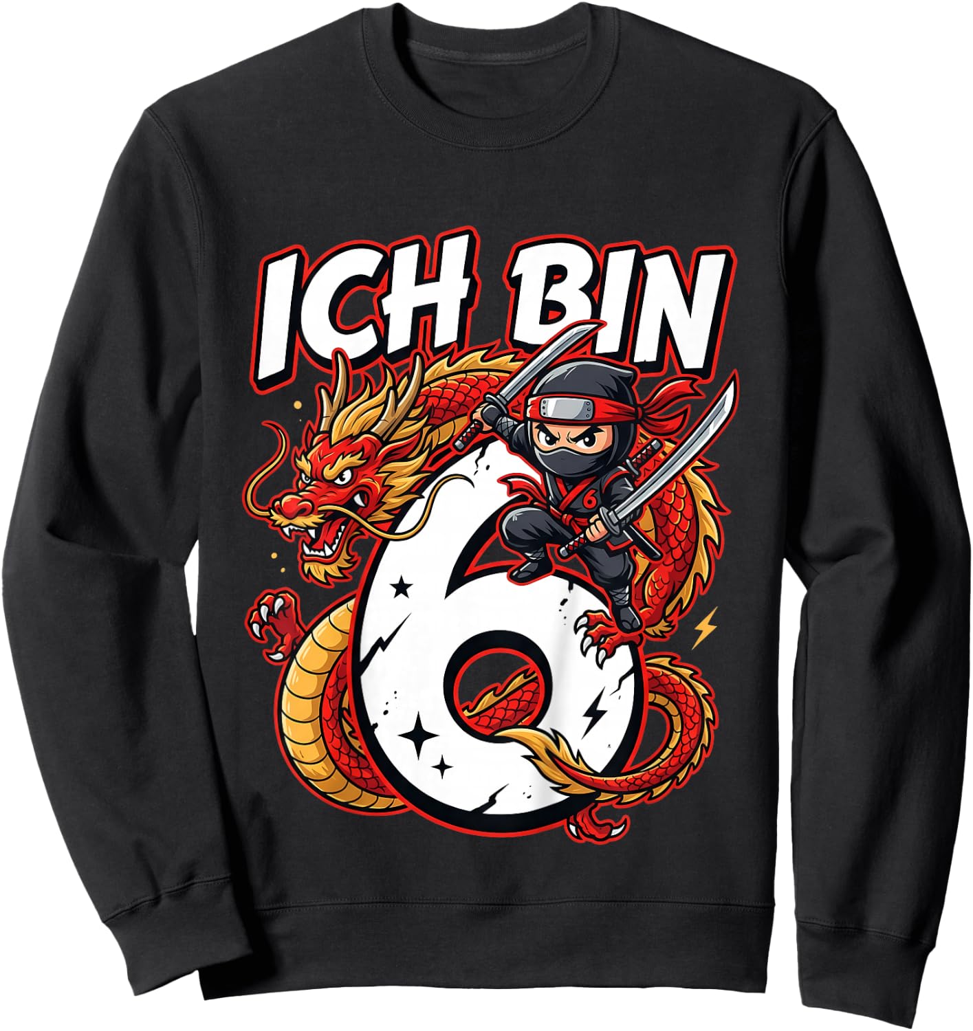 Cooler Ninja Geburtstag für Jungen mit Drache 6 Jahre Sweatshirt - Sweatshirt | Black