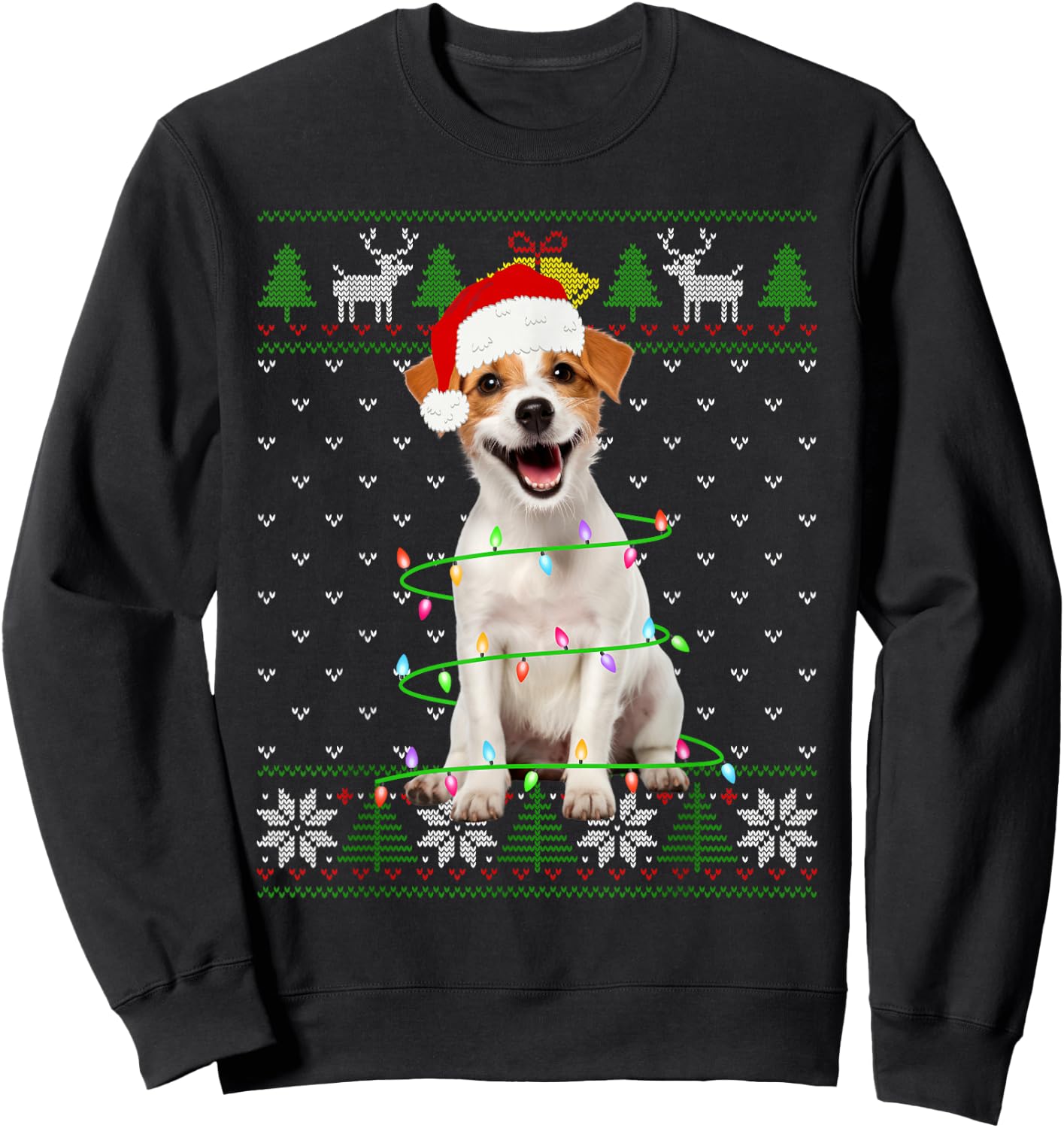 Jack Russell Terrier Dog Christmas Tree Lights Puppy Lover Men Women Kids Sweatshirt - Sweatshirt | Black