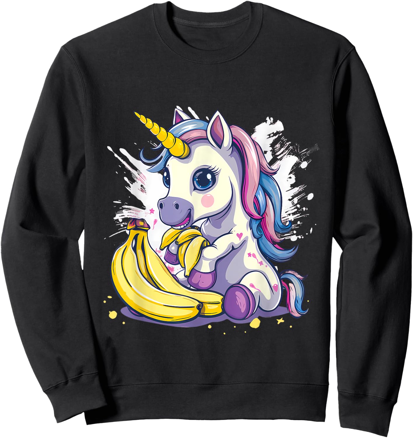 Banana Unicorn Watercolor Animal Art Drawing Banana Fruit Sweatshirt - Sweatshirt | Black