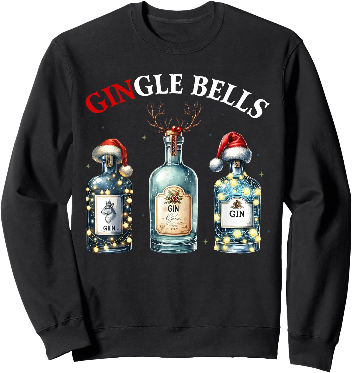 Gingle Bells Gin Christmas Lovers Reindeer Antlers Gin Drink Sweatshirt - Sweatshirt | Black
