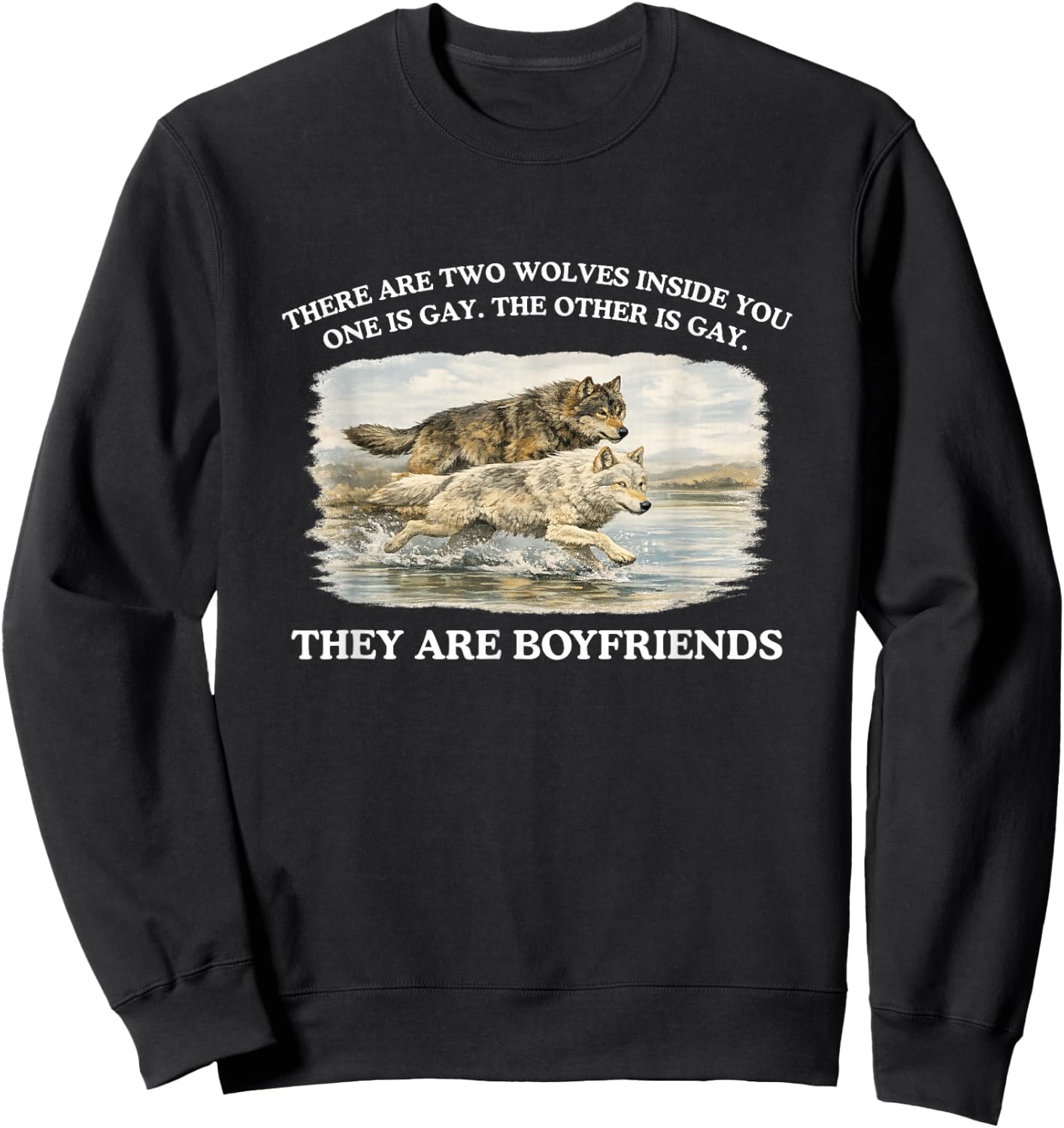 There are Two Wolves Inside You Funny Gay Pride Meme Queer Sweatshirt - Sweatshirt | Black