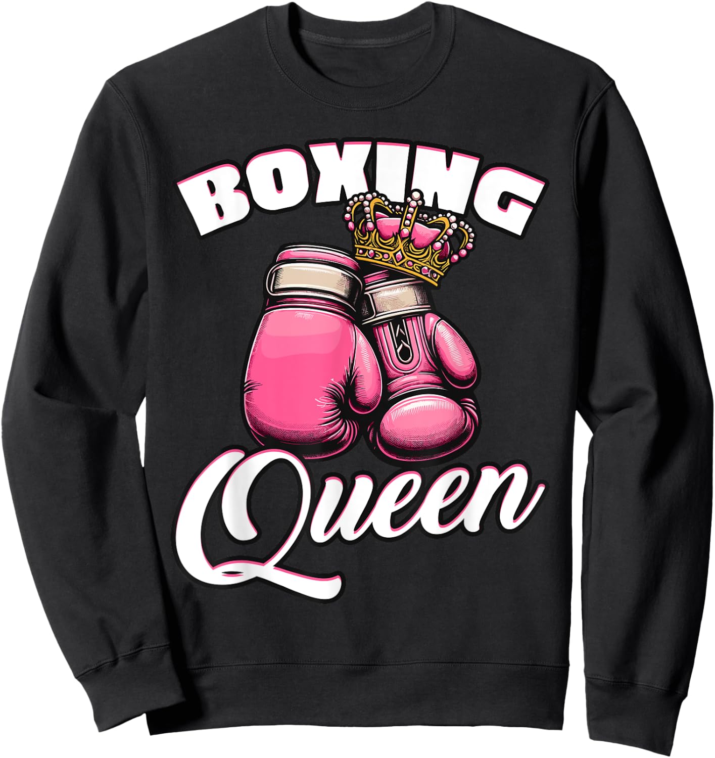 Pink Gloves Crown Boxing Lover Sweatshirt - Sweatshirt | Black
