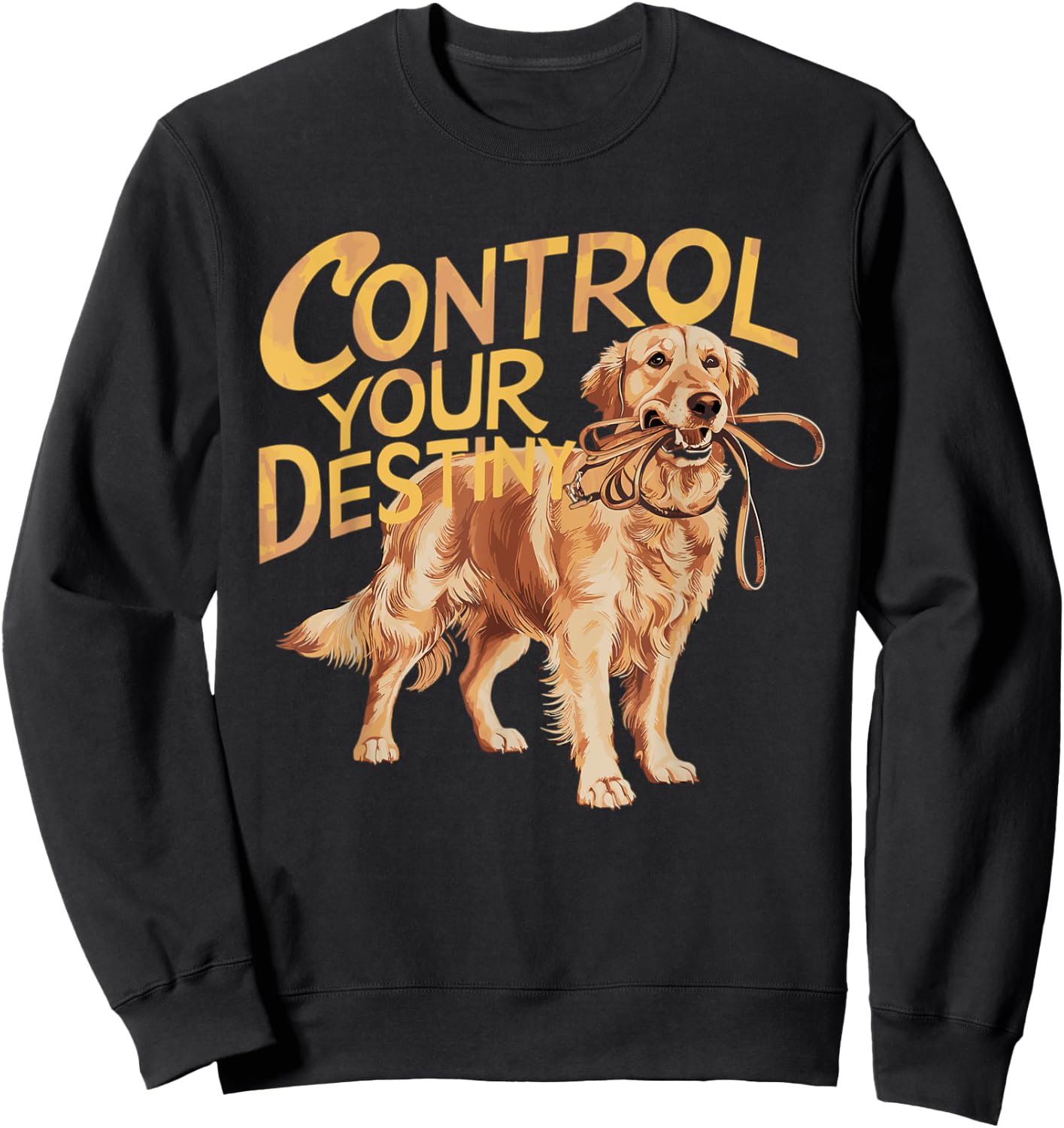 Funny Retriever Dog Control Your Destiny Leash In Mouth Men Women Kids Sweatshirt - Sweatshirt | Black