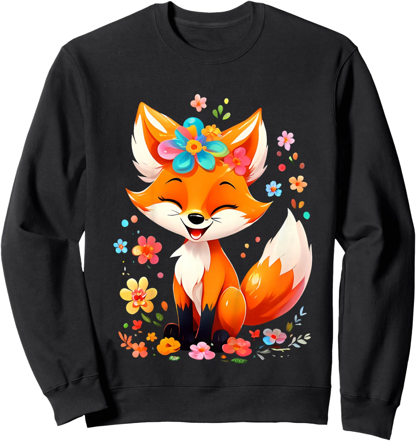 Kids Fox Gifts Cute Fox Cute Animal Cute Girls Boys , black Sweatshirt - Sweatshirt | Black