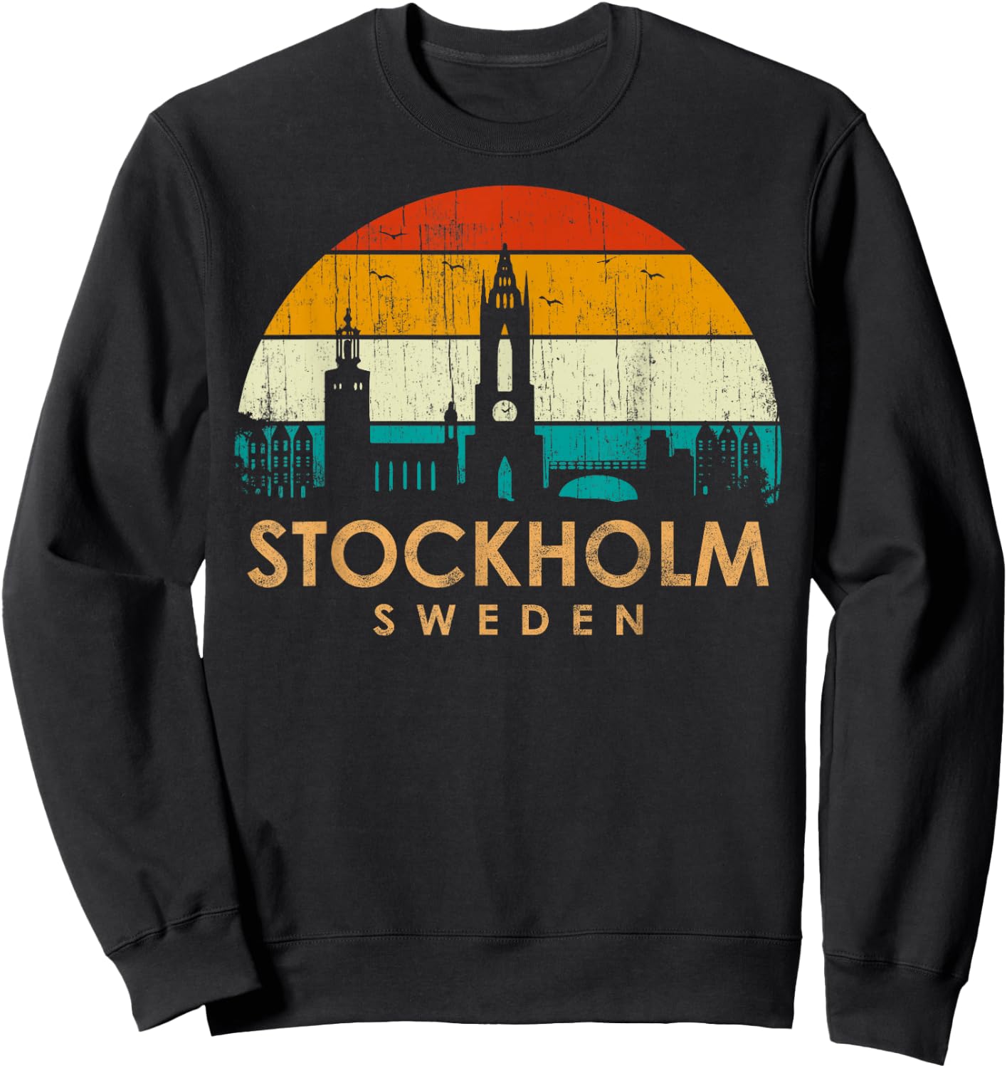 Vintage Retro Style Landscape Sun Skyline Stockholm Sweden Sweatshirt - Sweatshirt | Black
