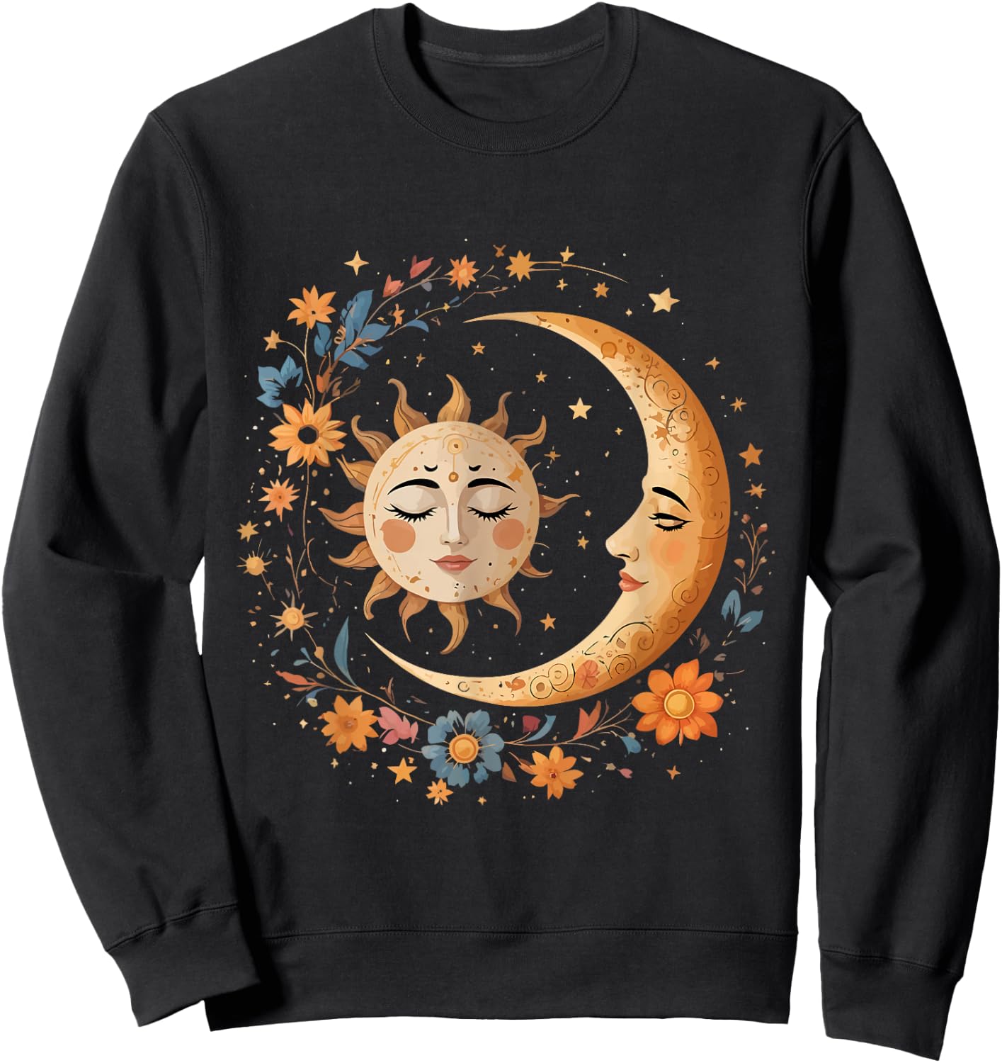 Vintage Celestial Sun Moon Boho Shirt Mystic Astrology Lover Sweatshirt - Sweatshirt | Black